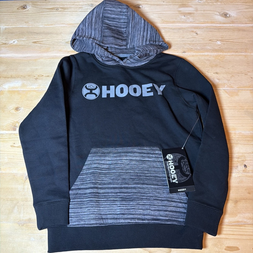 Hooey Kids Black Heathered Grey Logo Hoodie Sweatshirt‎ Size Small NWT